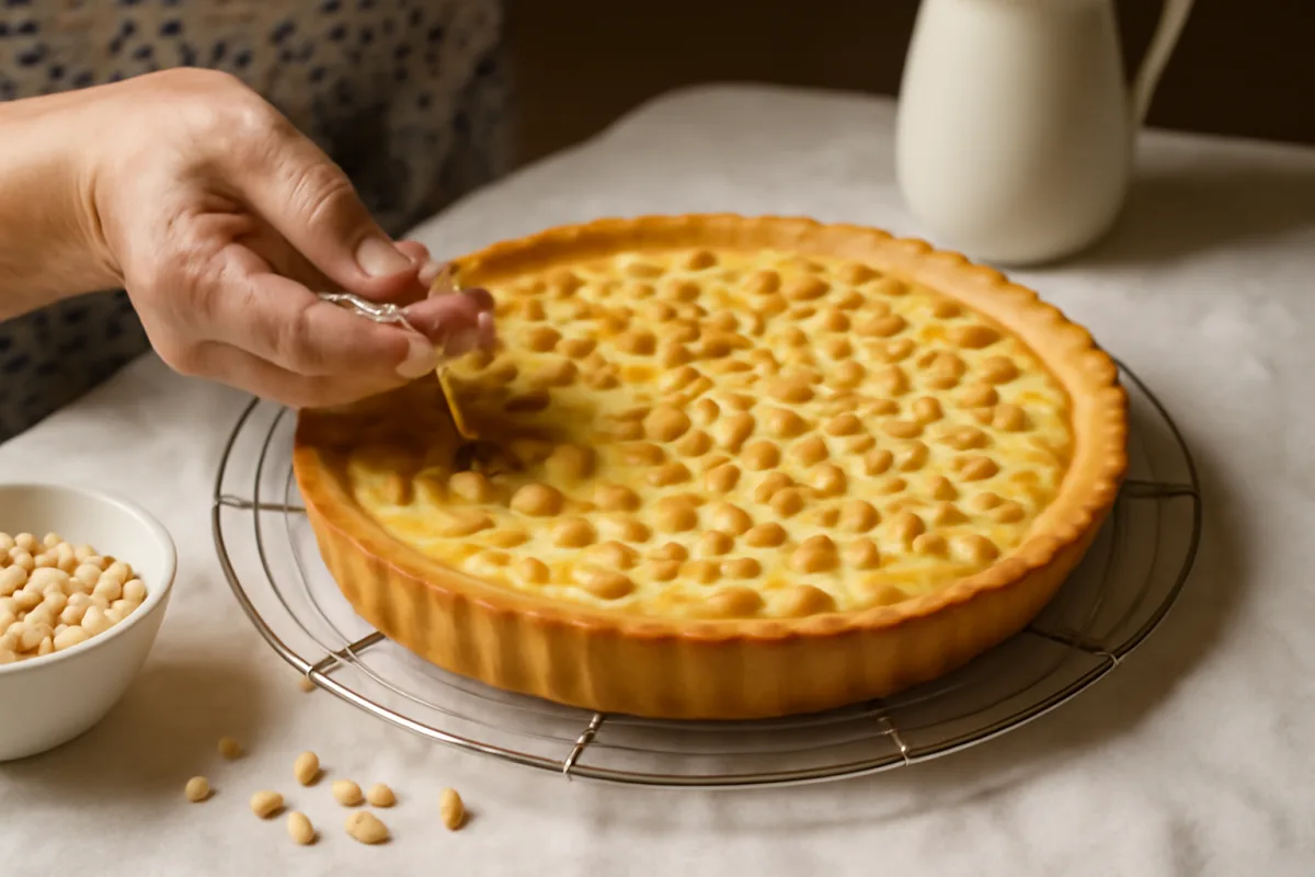 Torta della nonna con pinoli: la distribuzione in superficie che non li brucia in cottura